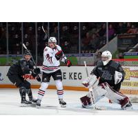 Peterborough Petes defenseman Liam Ladds and goaltender Easton Rye