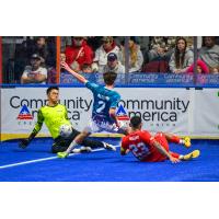 St. Louis Ambush forward Tristan Austin takes a shot against the Kansas City Comets