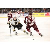 Peterborough Petes centre Gavin Bryant with the puck vs. the Kingston Frontenacs