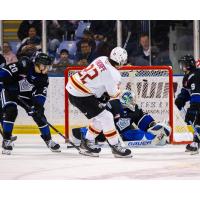 Vancouver Giants right wing Tyler Thorpe scores against the Victoria Royals