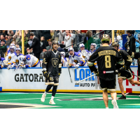 Vancouver Warriors forward Keegan Bal reacts after one of his goals